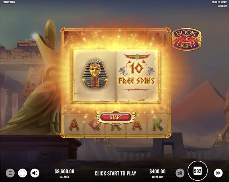 Book of Lights - стартиране на Free Spins и разширяващ се символ